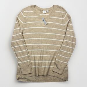 GAP Womens Striped Knit Sweater Beige White Crewneck Size Medium‎ NEW WITH TAGS